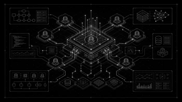 Technical blueprint of custom software and AI agent orchestration