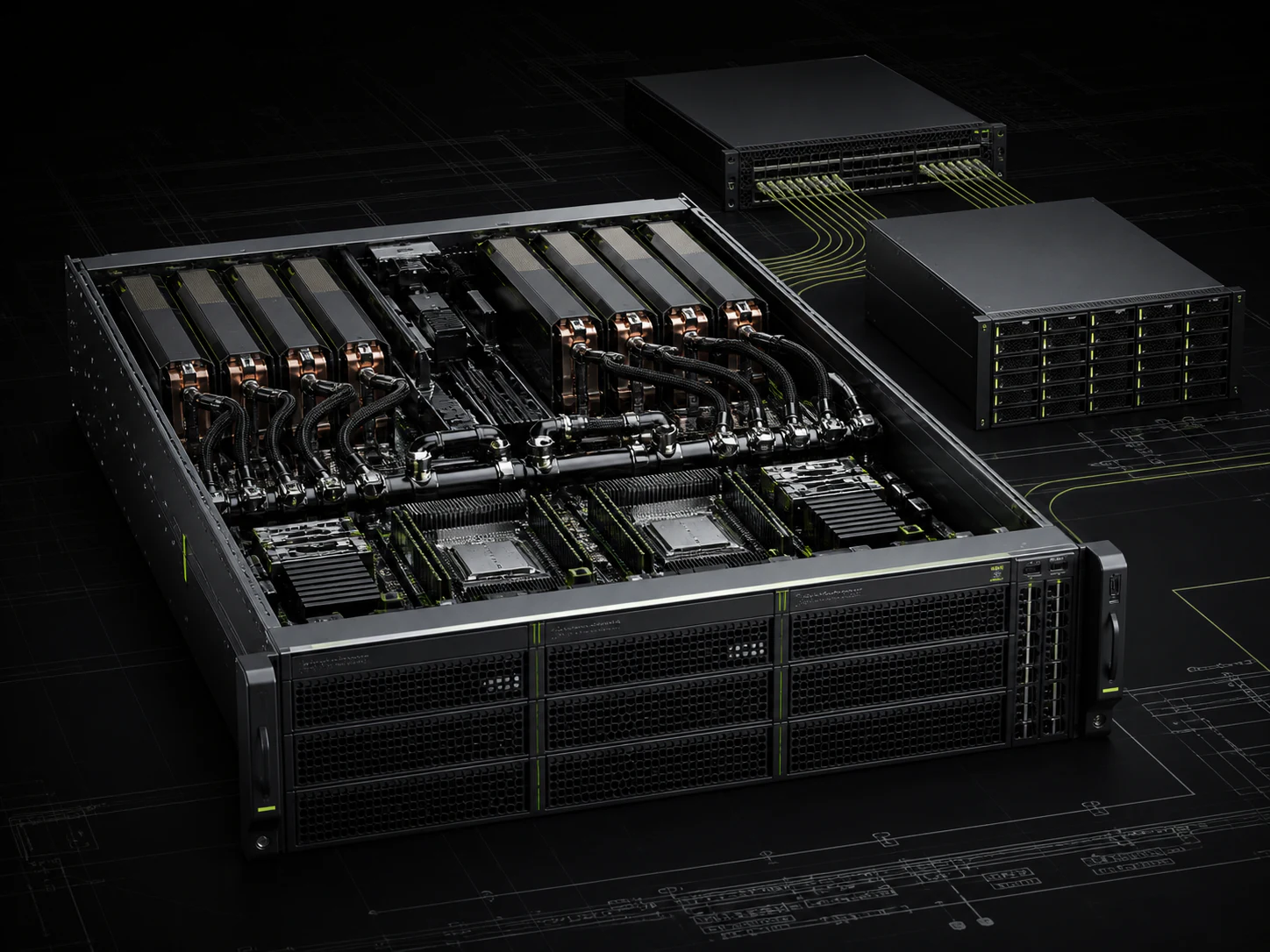 Integrated AI infrastructure with accelerator server, high-speed network switch and storage system