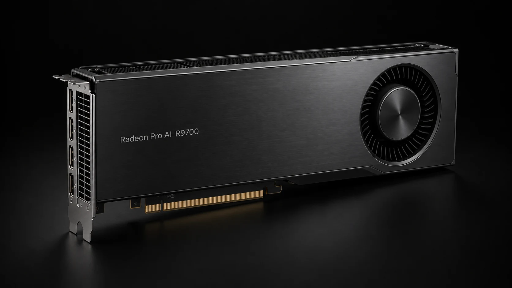 AI-generated illustration of an unbranded Radeon R9700-style graphics card
